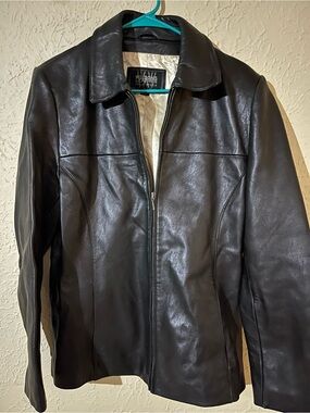 Wilsons Leather Black Leather Zip Jacket with Cream Lining